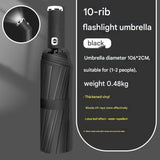 Black Reinforced Black Coating Umbrella, featuring a 10-rib black steel frame for durability, approximately 106cm in diameter, lightweight and portable. Combines lotus-effect water repellency with strong UV protection, an ideal companion for 1–2 people on