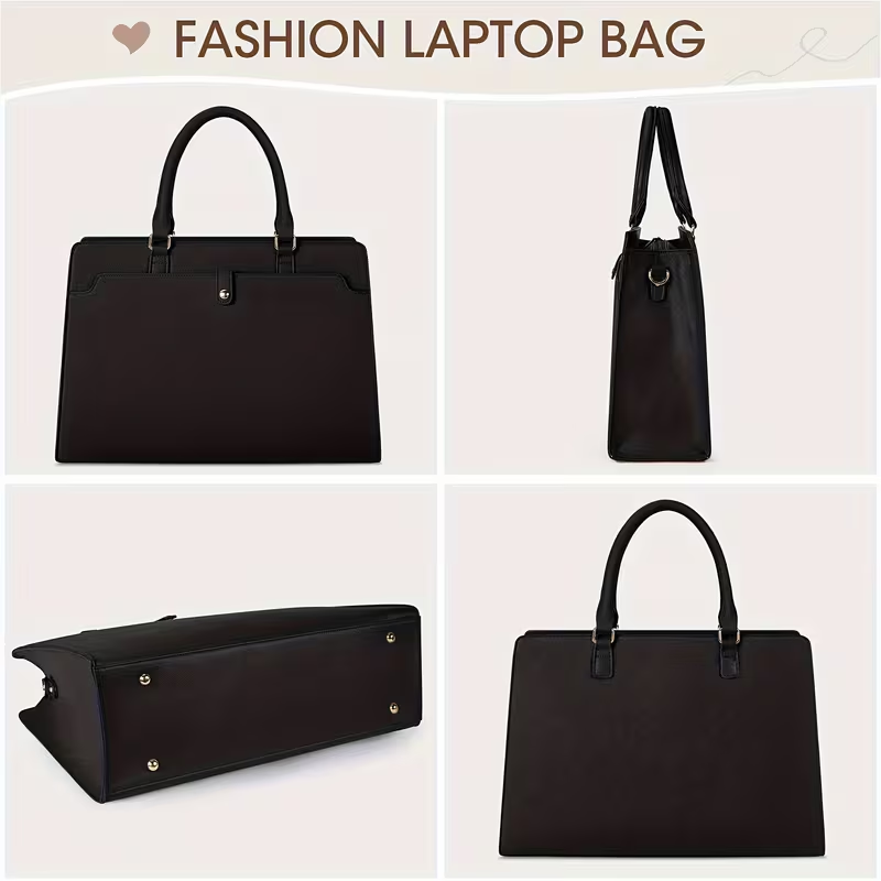 15.6-inch Laptop Tote Bag for Women, Large Capacity Faux Leather Work Tote, Waterproof Business Office Computer Bag, Ladies Travel Handbag & Shoulder Bag.