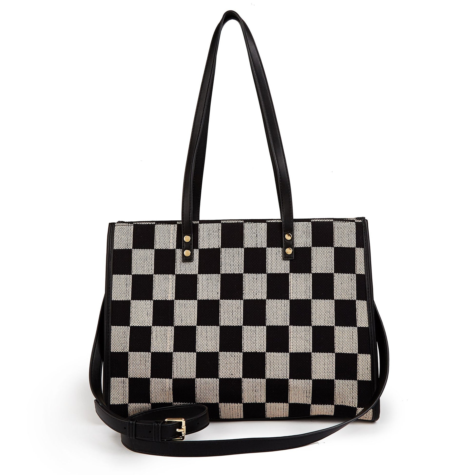 Stylish Black Khaki Checkerboard Tote Bag Large Capacity Women’s Shoulder Handbag for Work & Daily Use