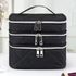 Fashionable and light luxury large-capacity black embroidered diamond-shaped cosmetic bag with three  for multi-level storage, portable and hand-held, suitable for home and travel use.
