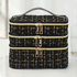 Fashionable and light luxury large-capacity black embroidered diamond-shaped cosmetic bag with three  for multi-level storage, portable and hand-held, suitable for home and travel use.
