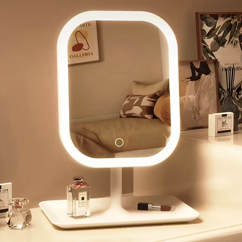 Rechargeable LED makeup mirror with light, three-color lighting mode, touch dimming, foldable portable desktop dressing mirror, travel portable beauty mirror, and can also be given as a Mother's Day, Valentine's Day or Christmas gift to your beloved one