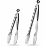 Stainless steel kitchen tongs set (2 pieces), silicone anti-slip handle, lockable barbecue food tongs, 22.86cm & 30.48cm, barbecue cooking tools