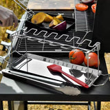 Stainless steel chicken leg and wing rack three-piece set: Foldable standing grill + baking tray + cleaning brush. Suitable for barbecues, smoking, and ovens. Ideal choice for picnics and camping