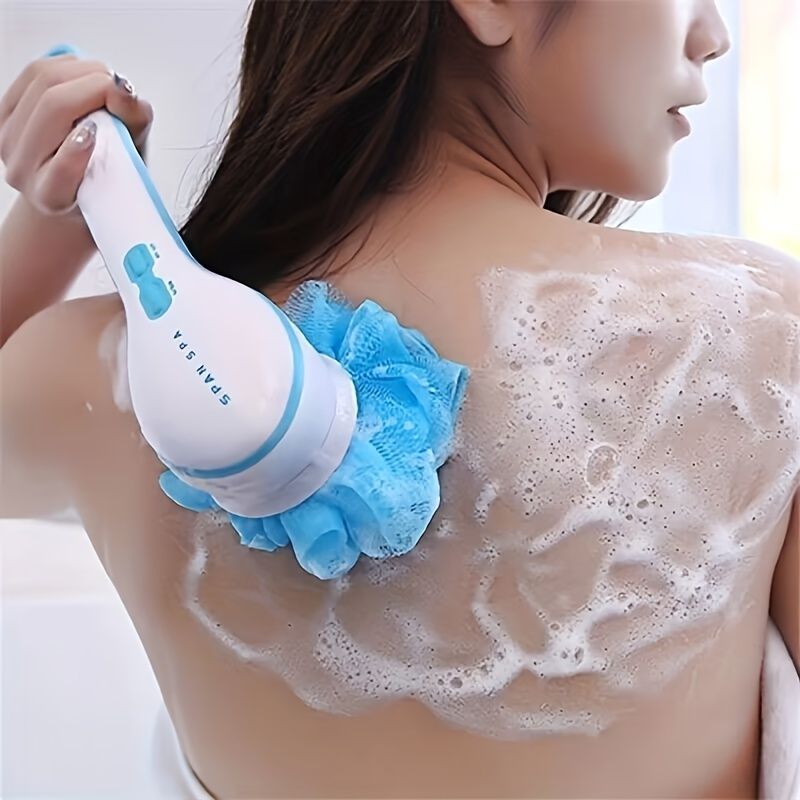 Electric Bath Brush Soft Bristle Body Scrubber Long Handle Back Scrubber Dorm - White - Size 01