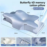 Butterfly 4D Memory Cotton Pillow Ice-Silk Fabric Cooling Pillow Cervical Spine - Blue - Size Large horn model