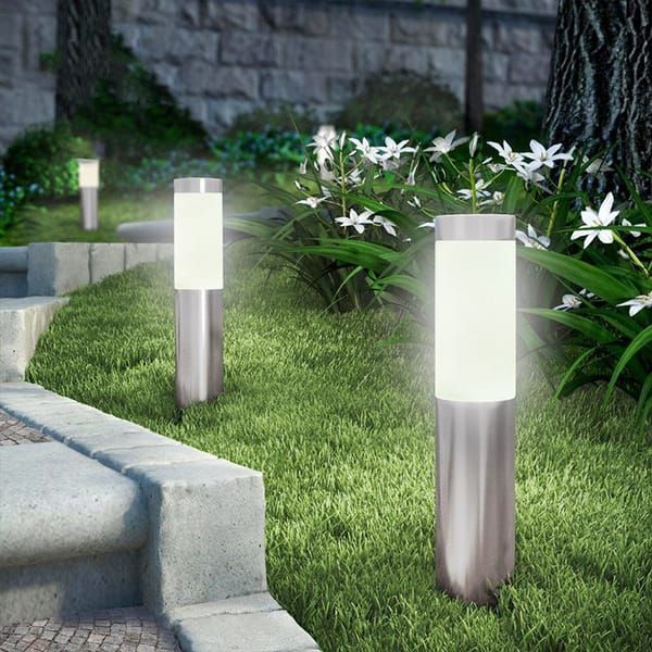 Solar Outdoor Lights Stainless Steel Garden Lights Cylindrical Garden Lights - Silver - Size 001