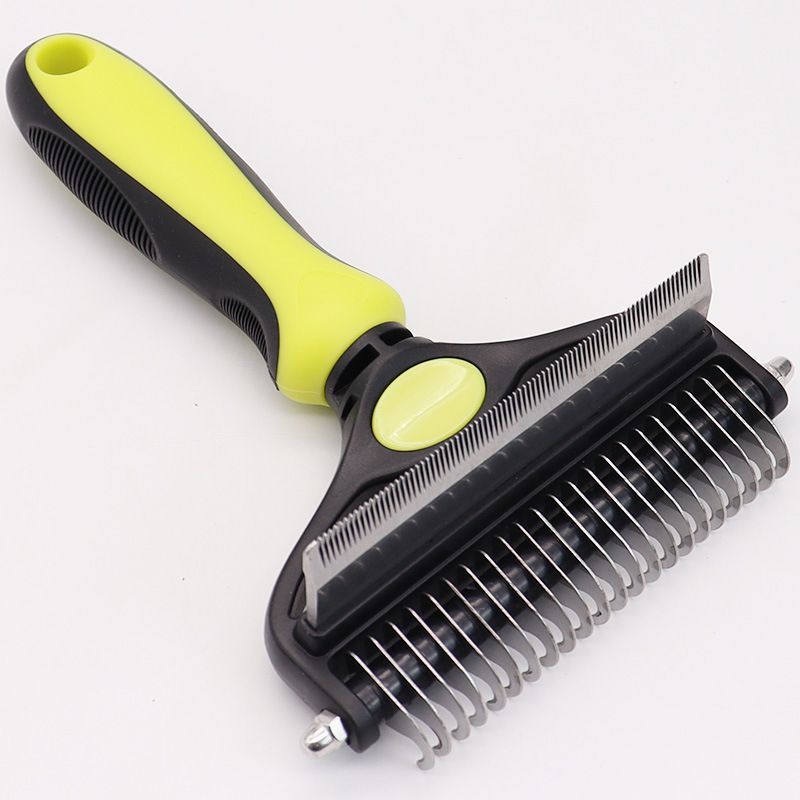 Pet Hair Remover Brush Double-Sided Pet Brush Pet Grooming Tool Dog Brush Cat - Neon Yellow - Size Large -91 teeth