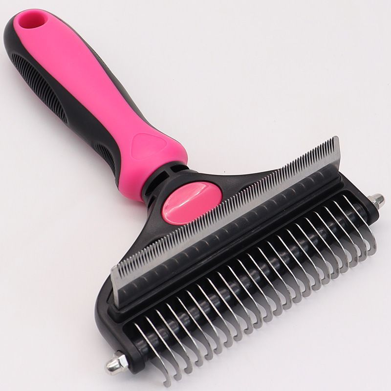 Pet Hair Remover Brush Double-Sided Pet Brush Pet Grooming Tool Dog Brush Cat - Pink - Size Large -91 teeth
