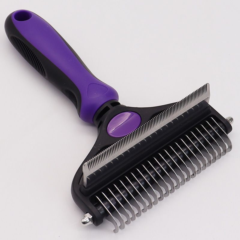 Pet Hair Remover Brush Double-Sided Pet Brush Pet Grooming Tool Dog Brush Cat - Purple - Size Large -91 teeth
