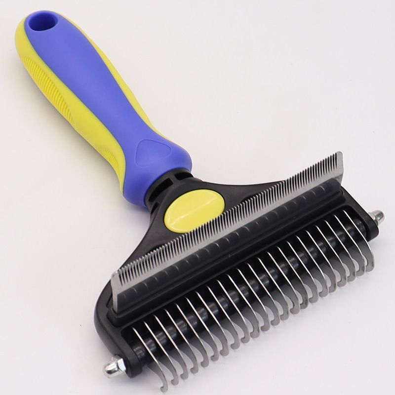 Pet Hair Remover Brush Double-Sided Pet Brush Pet Grooming Tool Dog Brush Cat - Royal Blue - Size Large -91 teeth