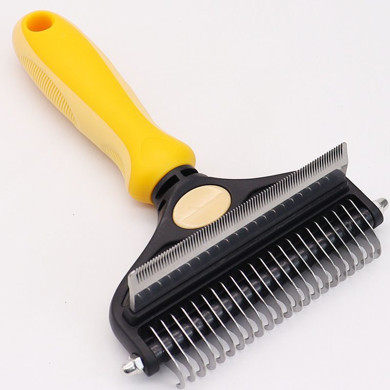 Pet Hair Remover Brush Double-Sided Pet Brush Pet Grooming Tool Dog Brush Cat - Yellow - Size Large -91 teeth