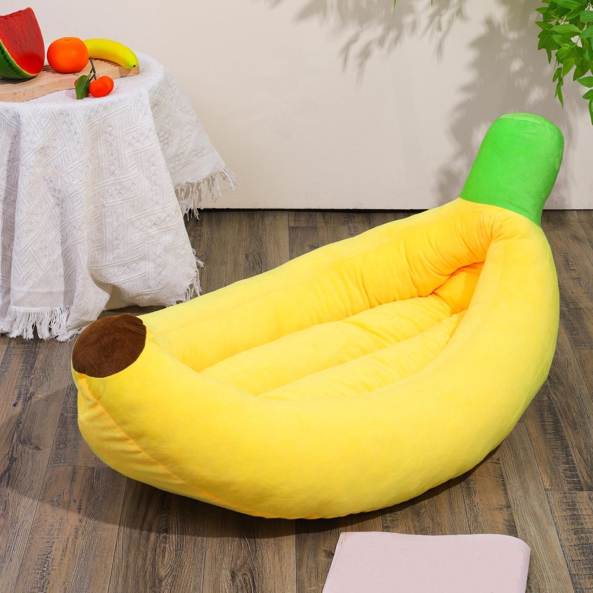 Banana-Shaped Pet Bed Removable Washable Pet Bed Small Medium Dog Bed Cat Bed - Yellow - Size 95-45CM