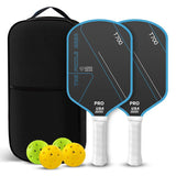 Pickleball Paddles Set of 2,  T700 Carbon Fiber Pickleball Rackets with 4 Balls & Carry Bag – Blue - Blue - Size T700