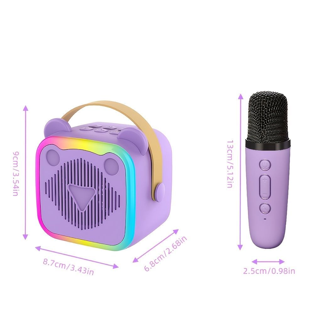 Mini Cat Ear Karaoke Machine Wireless Microphones USB Rechargeable RGB Party - Purple - Size 01