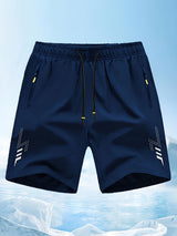 Men'S Athletic Shorts Gym Shorts Running Shorts Side Pocket Shorts Zippered - Cyan - Size L