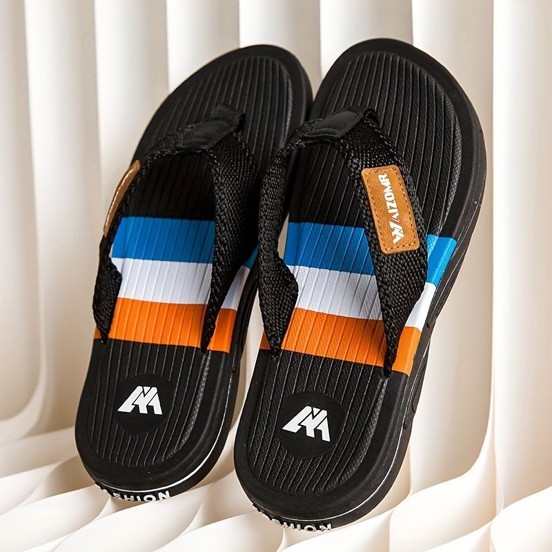 Men'S Flip-Flops Summer Sandals Thick-Soled Anti-Slip Anti-Odor Wear-Resistant - Black - Size 44