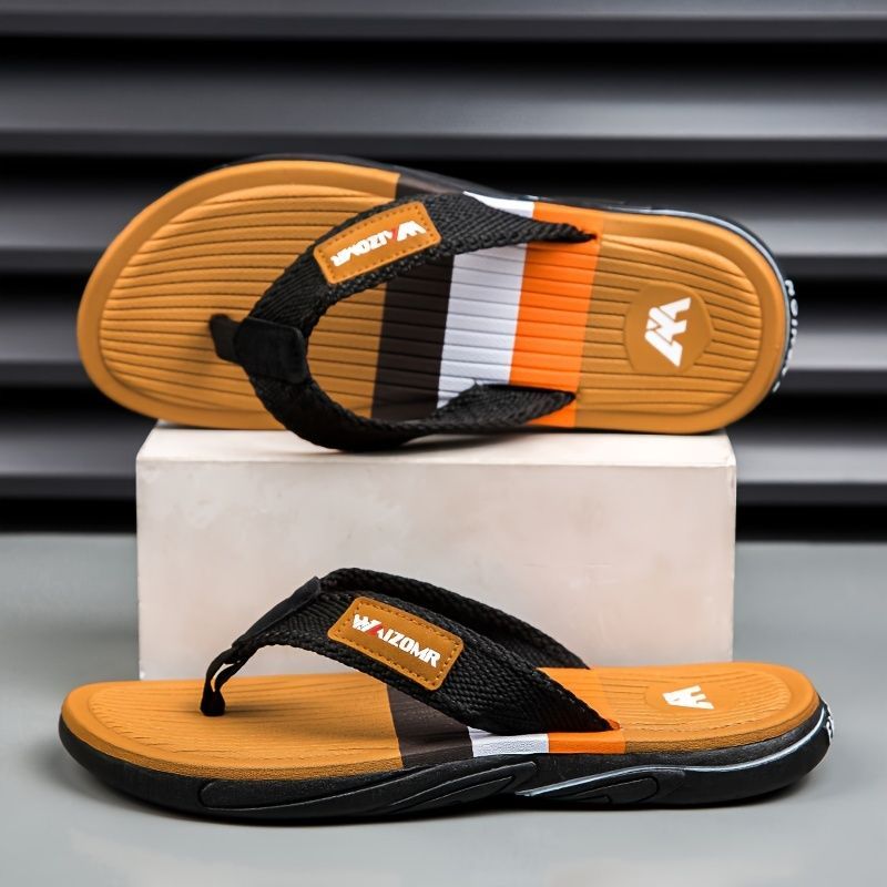 Men'S Flip-Flops Summer Sandals Thick-Soled Anti-Slip Anti-Odor Wear-Resistant - Khaki - Size 41