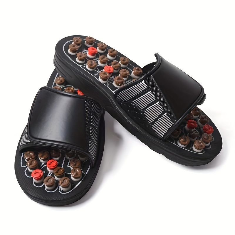 Men'S Slippers Acupressure Slippers Foot Massage Foot Pain Relief Open Toe - Black - Size 44
