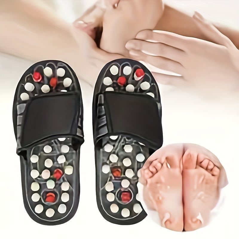 Japanese Acupressure Slippers Rotating Massage Slippers Reflexology Slippers - Black - Size 44
