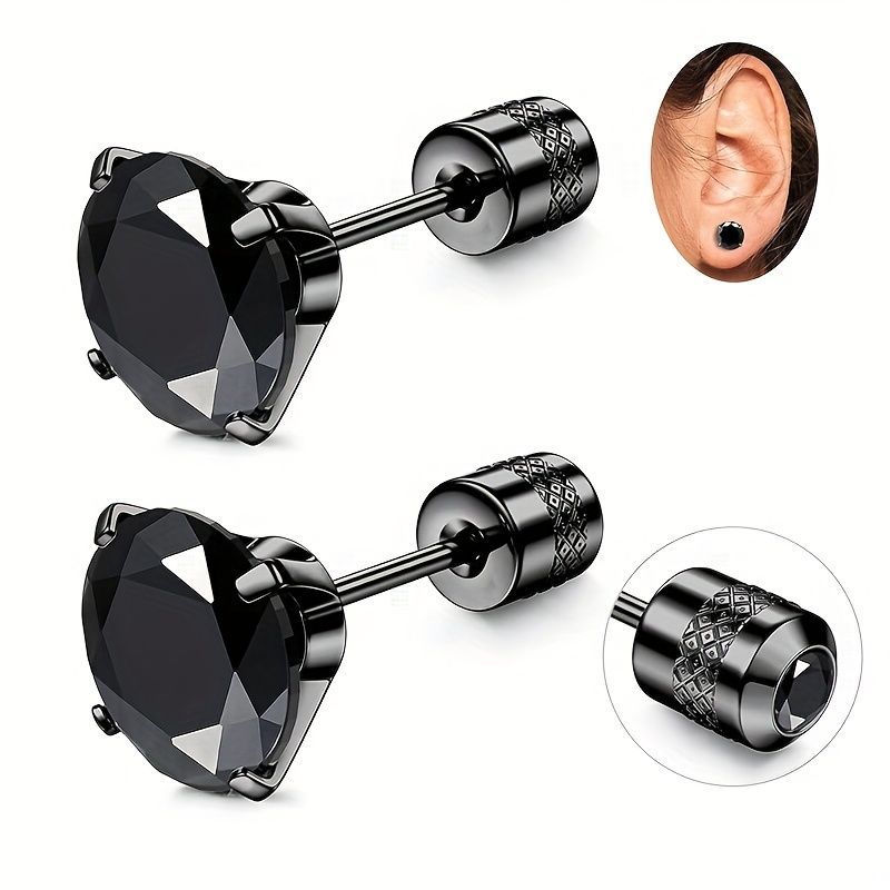 White Synthetic Diamond Earrings Embossed Floral Pattern Stud Earrings - Black - Size 01