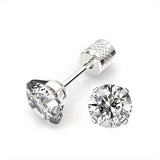 White Synthetic Diamond Earrings Embossed Floral Pattern Stud Earrings - Silver - Size 01