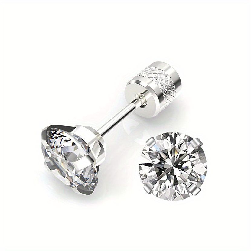 White Synthetic Diamond Earrings Embossed Floral Pattern Stud Earrings - Silver - Size 01