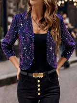 Sparkly Women'S Jacket Sheer Jacket Women'S Outerwear Fashion Jacket Glamorous - Purple - Size XXL