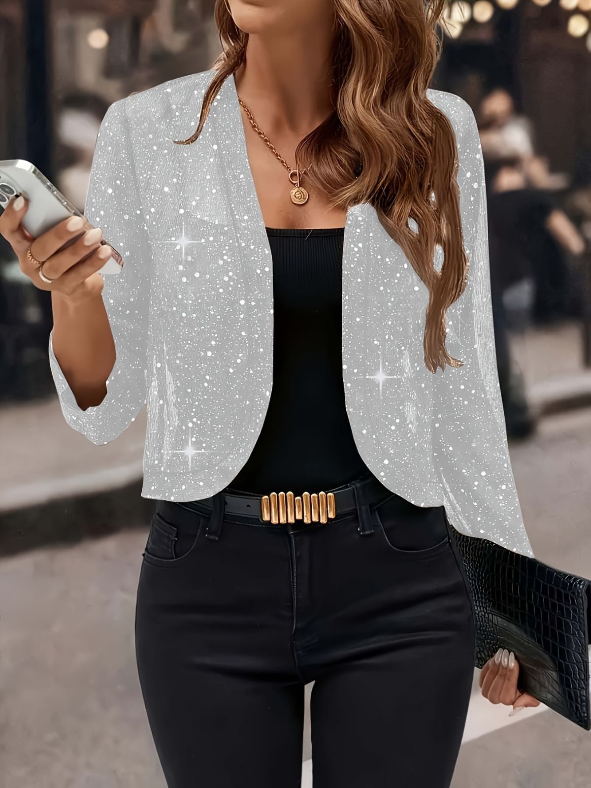 Sparkly Women'S Jacket Sheer Jacket Women'S Outerwear Fashion Jacket Glamorous - White - Size M