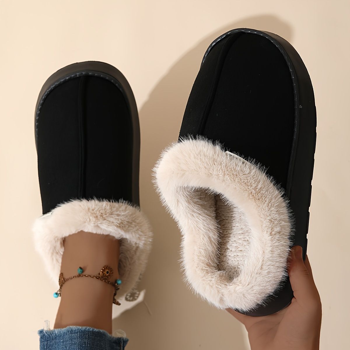 Women'S Furry Slippers Cosy House Shoes Australian Women’S Lounge Slippers Warm - Black - Size 43