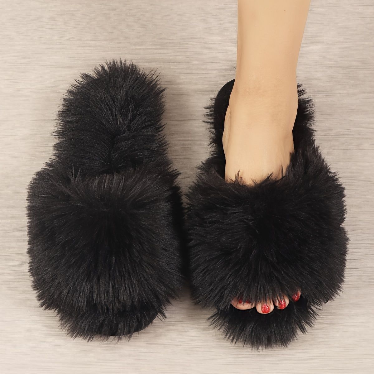 Women'S Furry Slippers High-Quality Slippers Comfortable Slippers Trendy - Black - Size 39