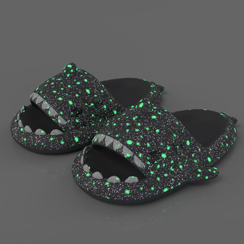 Ladies Shark Slippers Glowing Glitter Slippers Quick-Dry Slippers Non-Slip EVA - Black - Size 40