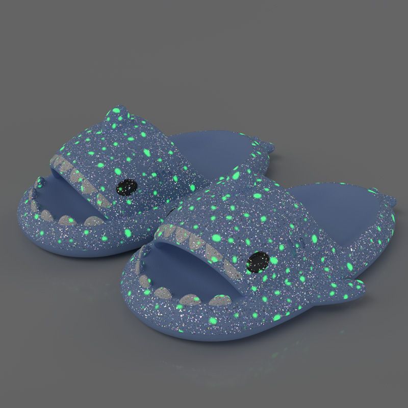 Ladies Shark Slippers Glowing Glitter Slippers Quick-Dry Slippers Non-Slip EVA - Blue - Size 39