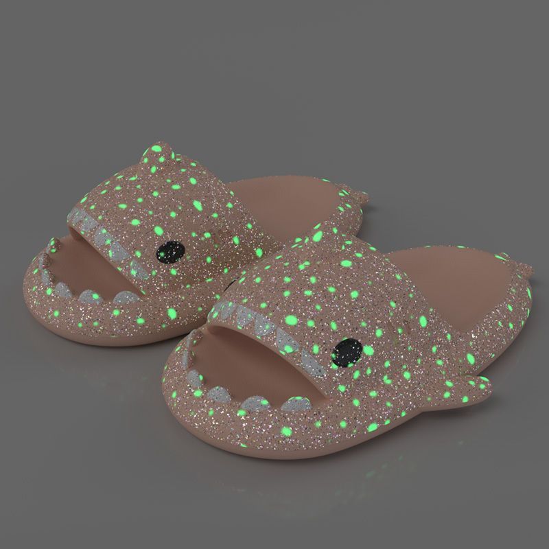 Ladies Shark Slippers Glowing Glitter Slippers Quick-Dry Slippers Non-Slip EVA - Pink - Size 40