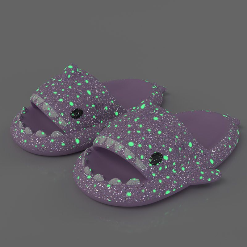 Ladies Shark Slippers Glowing Glitter Slippers Quick-Dry Slippers Non-Slip EVA - Purple - Size 36
