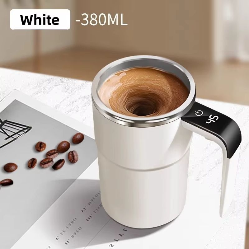 Self-Stirring Coffee Mug Automatic Stir Mug LED Temperature Mug Rechargeable - White - Size 380ML