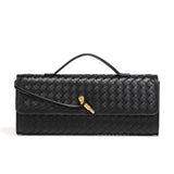 Black Woven Leather Handbag with Gold-Tone Lock