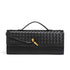 Black Woven Leather Handbag with Gold-Tone Lock