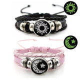 Luminous Sun and Moon Couple Bracelet - Night Light with Woven Leather Jewelry, Suitable for Couples, Adjustable Long Distance Love Gift