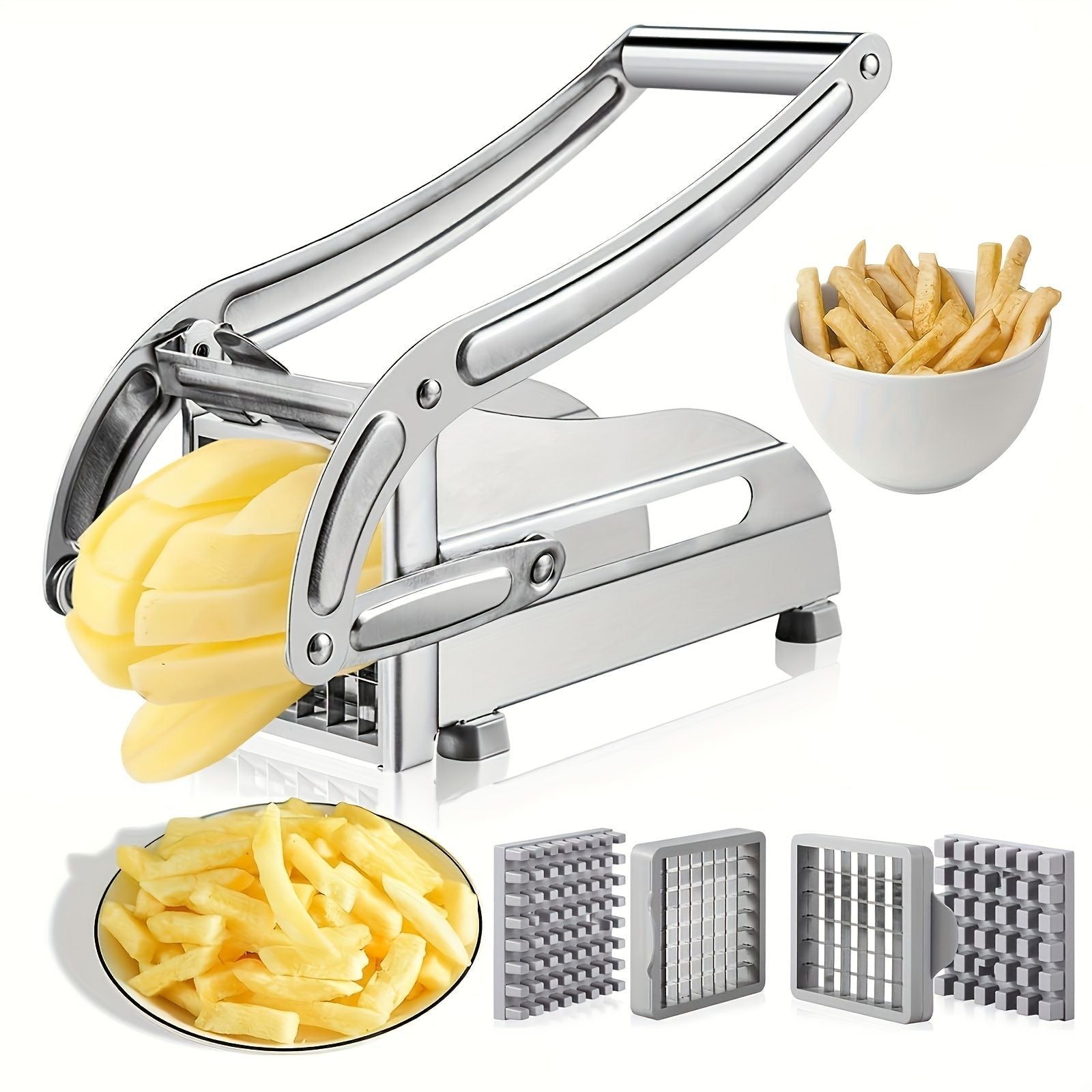 Stainless Steel French Fry Cutter, Adjustable Thickness Vegetable Slicer