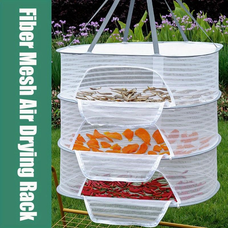 White Black Fiber Mesh Air Drying Rack - Multi-layer Collapsible for Clothes & Food