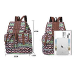Brown Gray Bohemian Backpack Canvas Backpack Retro Tribal Patterns Leather Strap Backpack