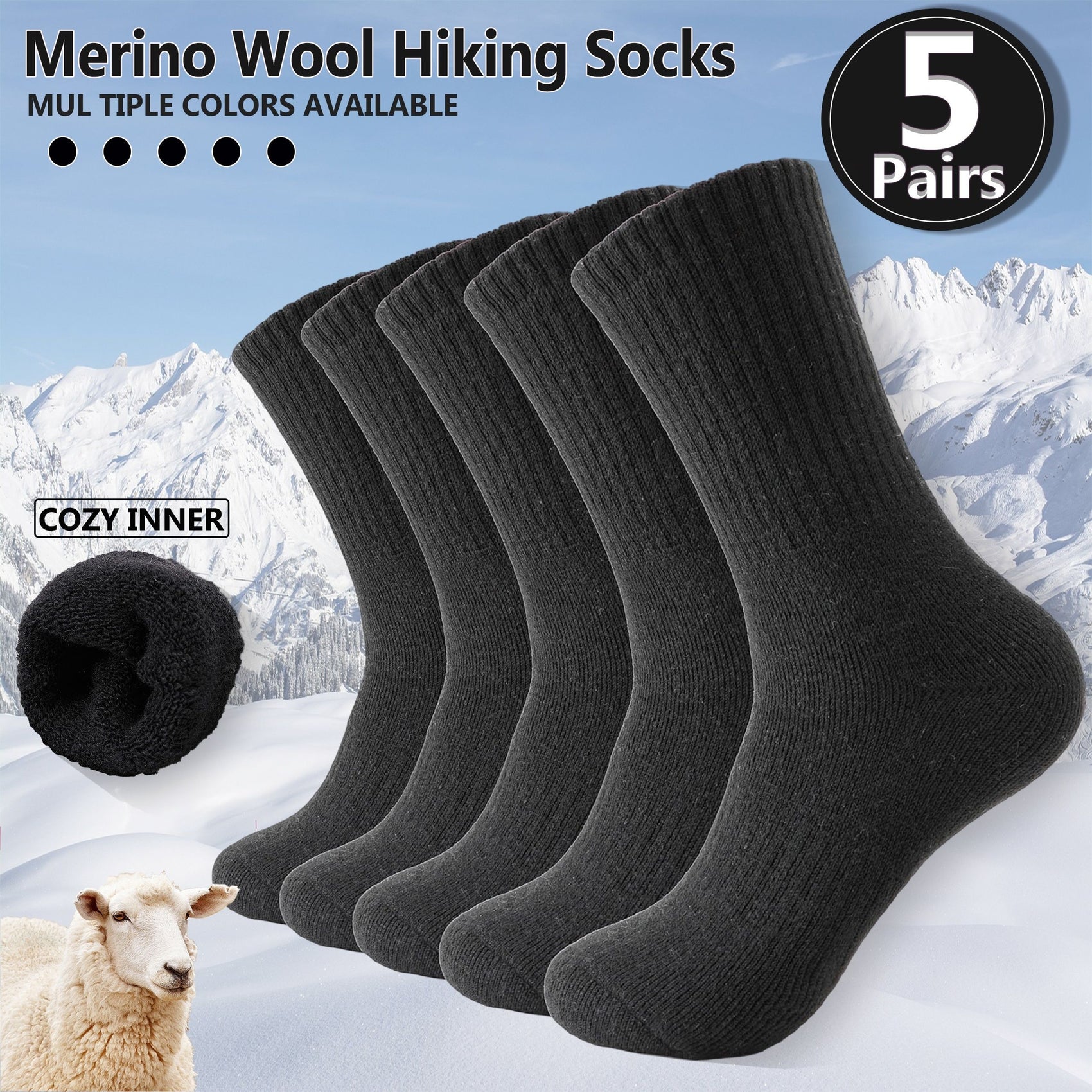 Black Merino Wool Hiking Socks 5 Pairs Hiking Socks Outdoor Socks Australia Warm