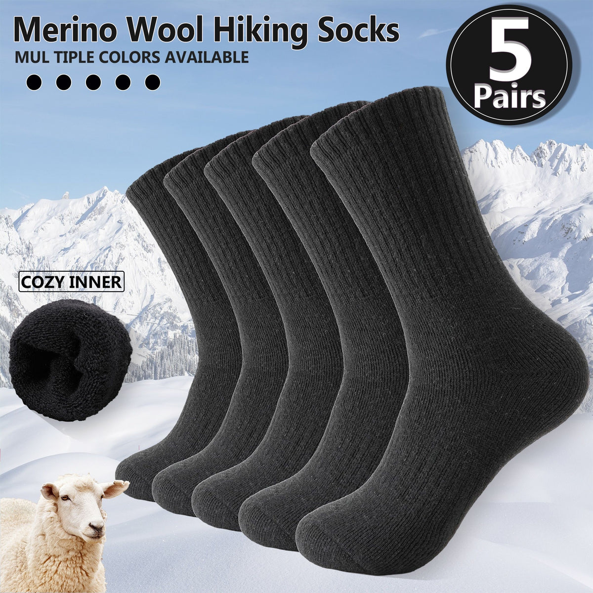 Black Merino Wool Hiking Socks 5 Pairs Hiking Socks Outdoor Socks Australia Warm