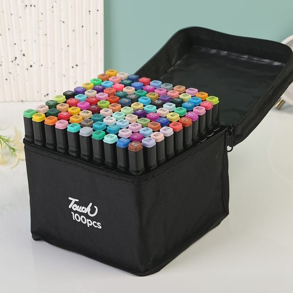 Professional Dual-Tip Marker Set, 100 Colors for Art & Design