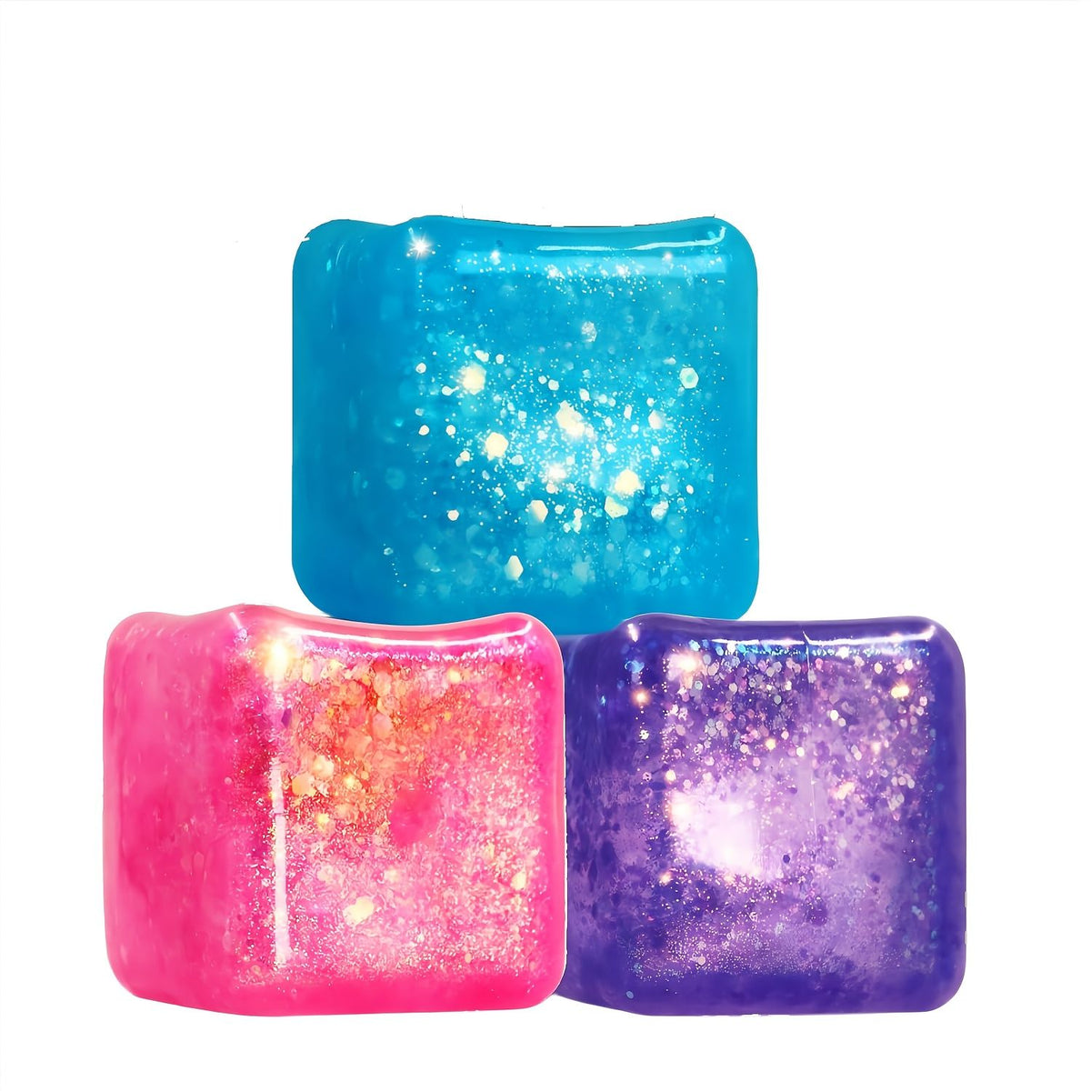 3-piece set, stress relieving simulation ice cube squeezer, popular malt sugar slow rebound cube, high transparency creative venting toy, color random