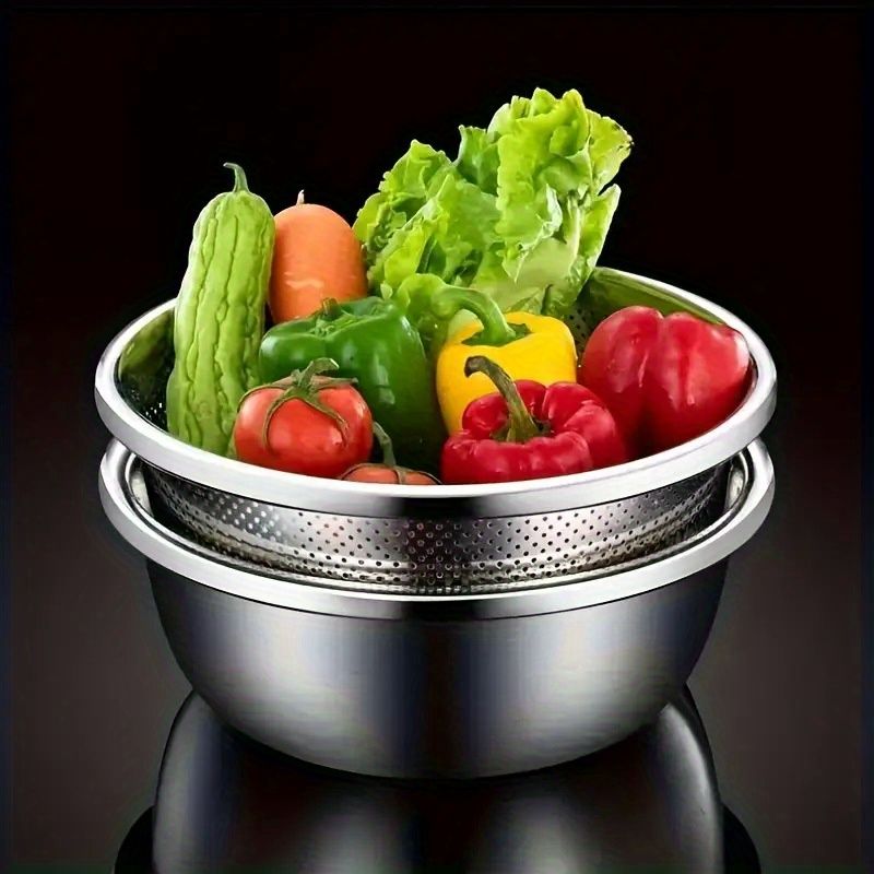 2-Piece Stainless Steel Micro-Perforated Strainer Bowls, Multipurpose Colanders and Mixing Bowls