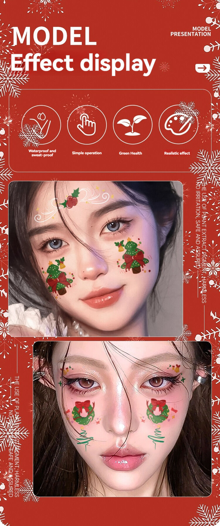 Christmas makeup face stickers, waterproof and sweat-proof face stickers, temporary makeup party stickers, embossed freckle stickers, cute face stickers 20 pieces