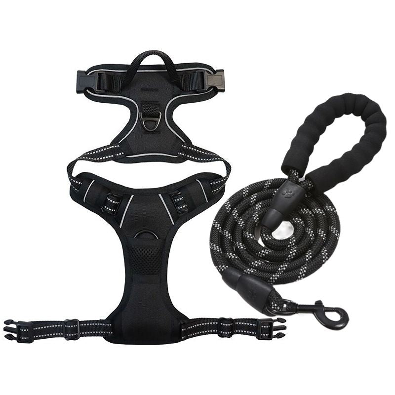 Anti-escape dog harness & leash, soft and comfortable breathable dog vest, reflective in the night, suitable for walking medium and large dogs.