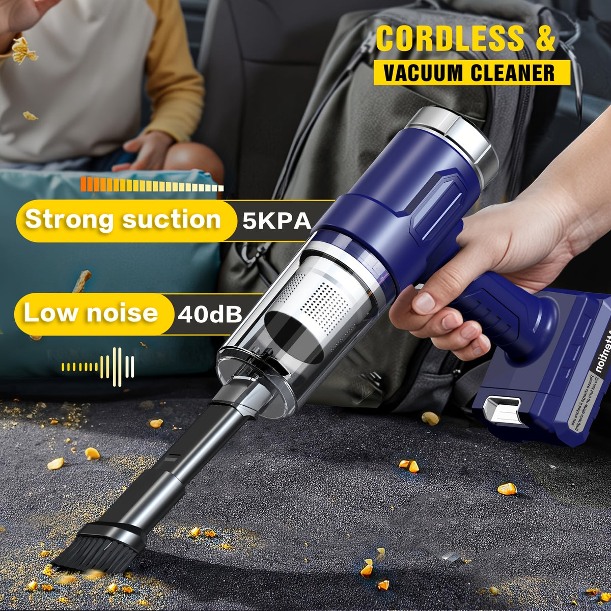 New upgraded wireless handheld car vacuum cleaner, rechargeable, 10000 Pa super strong suction power, two 2000mAh long-lasting batteries, washable dual filter, low noise, suitable for cars and homes, portable and durable car vacuum cleaner Car vacuum clea